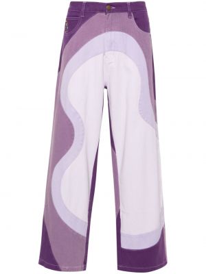 Ravne hlače z abstraktnimi vzorci Kidsuper vijolična