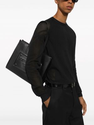 Kožená shopper kabelka Dolce & Gabbana černá