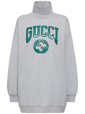 Bavlnená mikina s výšivkou Gucci sivá