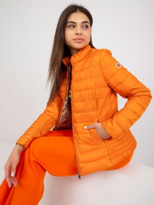 Pomarańczowa pikowana kurtka z kapturem Fashionhunters