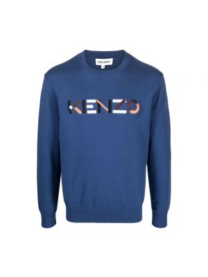 Sweter z kapturem bawełniany Kenzo niebieski