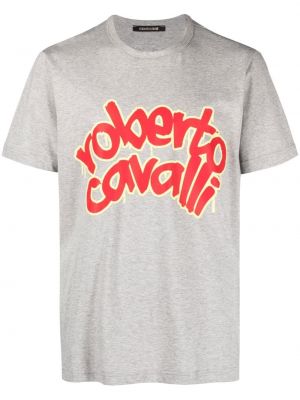 Тениска с принт Roberto Cavalli сиво