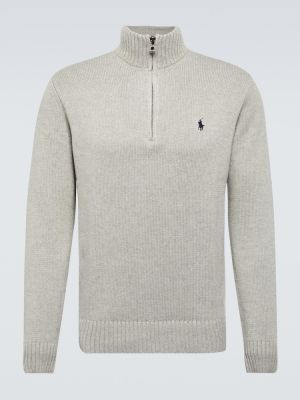 Bavlnený sveter na zips Polo Ralph Lauren sivá