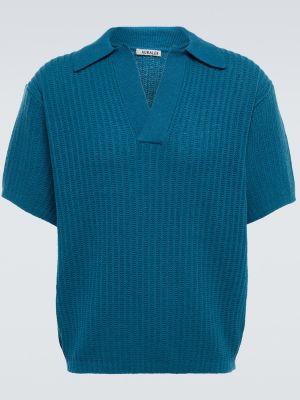Памучна вълнена поло тениска Auralee синьо
