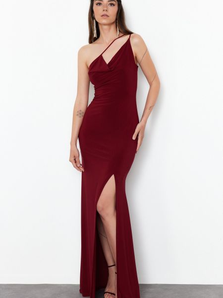 Elegantní pletené páskové šaty Trendyol vínové
