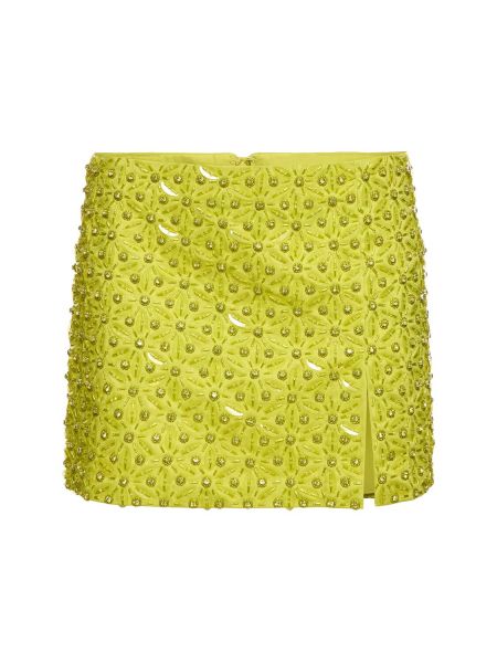 Bavlněné saténové mini sukně s výšivkou Des Phemmes zelené