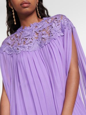 Krajkové hedvábné dlouhé šaty Oscar De La Renta fialové