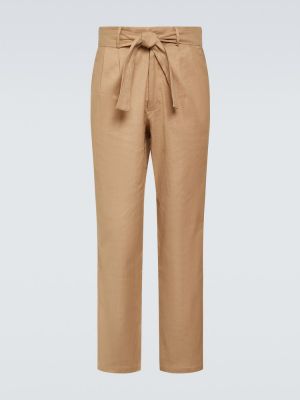 Βαμβακερό λινό παντελόνι με ίσιο πόδι με ψηλή μέση Commas μπεζ
