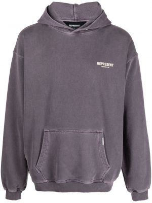 Raštuotas medvilninis džemperis su gobtuvu Represent violetinė
