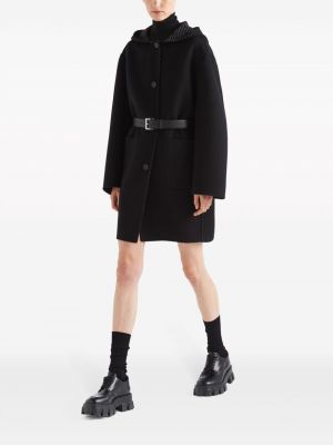 Vlněný kabát s kapucí Prada černý
