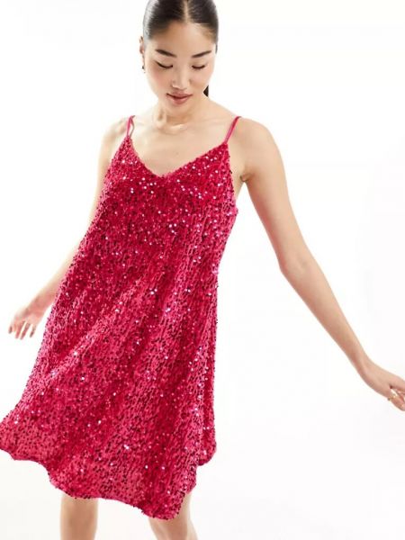 Платье мини с пайетками с бантом Jayley розовое