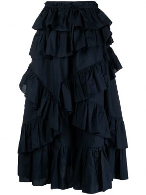 Bavlněné midi sukně na zip s volány Ulla Johnson - modrá