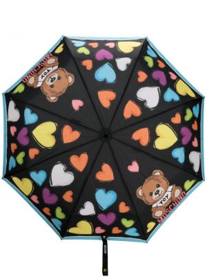 Deštník s potiskem se srdcovým vzorem Moschino černý