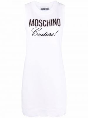 Šaty bez rukávov s potlačou Moschino biela