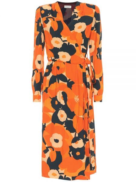Миди рокля на цветя Dries Van Noten оранжево