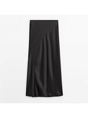 Шелковая атласная длинная юбка Massimo Dutti черная