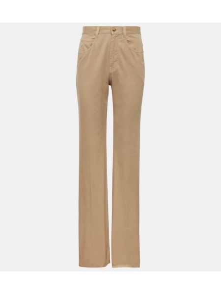 Voľné bavlnené rovné nohavice s vysokým pásom Saint Laurent béžová