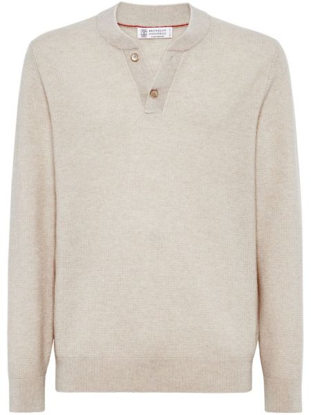 Кашмирен дълъг пуловер с копчета Brunello Cucinelli бежово
