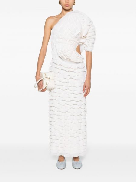 Asymetrické večerní šaty s volány Chloé bílé
