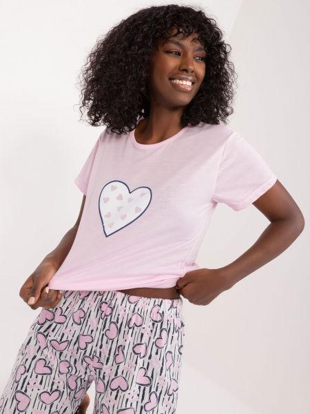Pijamale din bumbac cu imagine Fashionhunters roz