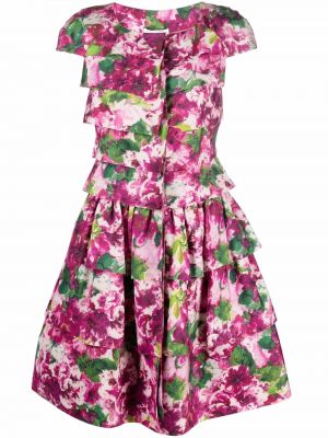Sukienka koktajlowa w kwiatki z nadrukiem Oscar De La Renta