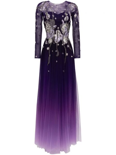 Robe trapèze avec perles avec manches longues Saiid Kobeisy violet
