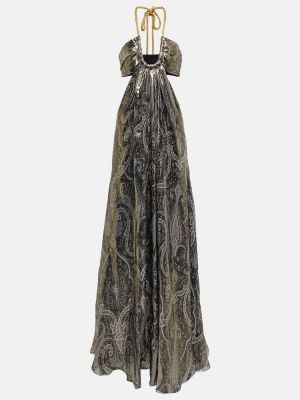 Hodvábne dlouhé šaty s paisley vzorom Etro