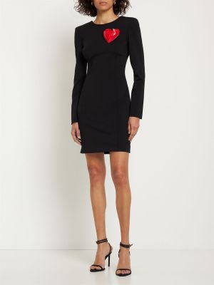 Viskózové mini šaty jersey se srdcovým vzorem Moschino černé