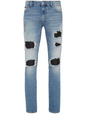 Proste jeansy z dziurami Philipp Plein niebieskie