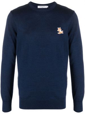 Вълнен пуловер бродиран Maison Kitsuné синьо