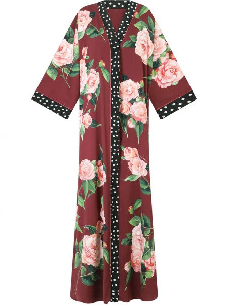 Virágos hosszú ruha nyomtatás Dolce & Gabbana piros