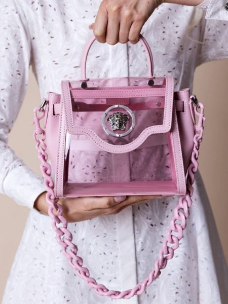 Caurspīdīgs shopper soma Versace rozā