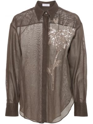 Gėlėta marškiniai Brunello Cucinelli ruda