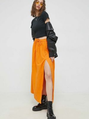 Lniana długa spódnica Abercrombie & Fitch pomarańczowa
