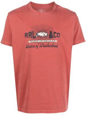 T-shirt di cotone con stampa Ralph Lauren Rrl arancione