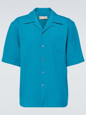 Vlnená košeľa Marni modrá