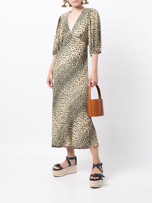 Vestido midi leopardo Rixo marrón