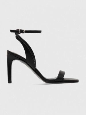 Černé kožené sandály na podpatku Calvin Klein