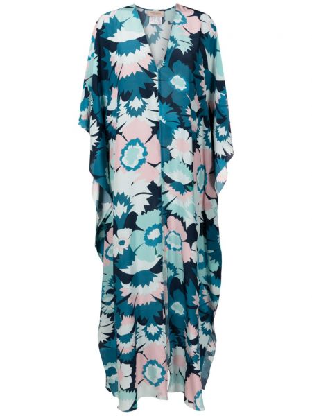 Svilena obleka s cvetličnim vzorcem s potiskom Adriana Degreas modra