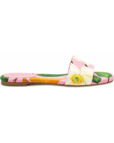Papuci cu model floral cu imagine Oscar De La Renta roz