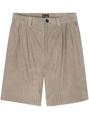 Prugaste kratke hlače od brušene kože Giorgio Armani smeđa