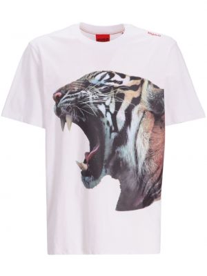 Tričko s potiskem s tygřím vzorem Hugo bílé