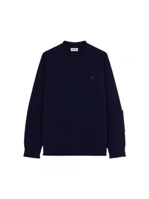 Dzianinowy sweter z okrągłym dekoltem Kenzo niebieski