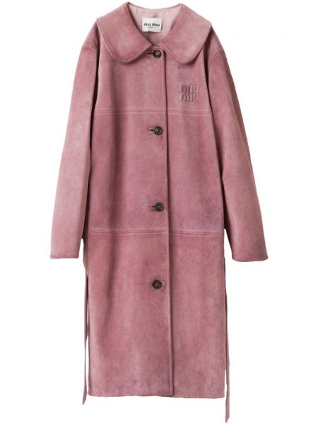 Δερμάτινο μακρύ παλτό Miu Miu ροζ