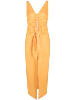 Drapírozott lenvászon midi ruha Nanushka narancsszínű