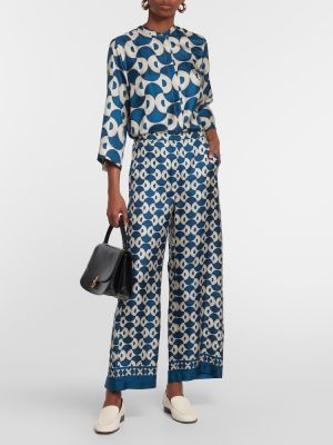 Relaxed fit svilene hlače s cvetličnim vzorcem 's Max Mara modra