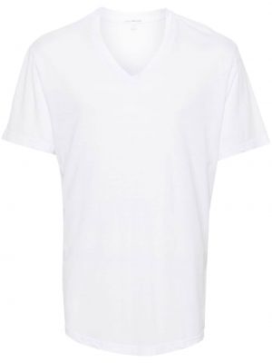 Kokvilnas t-krekls ar v veida izgriezumu James Perse balts