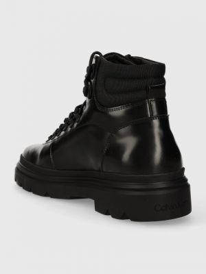 Krajkové šněrovací kotníkové boty Calvin Klein černé
