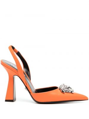 Slingback pumpar med remmar i läder Versace orange