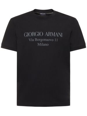 Памучна тениска с принт Giorgio Armani бяло
